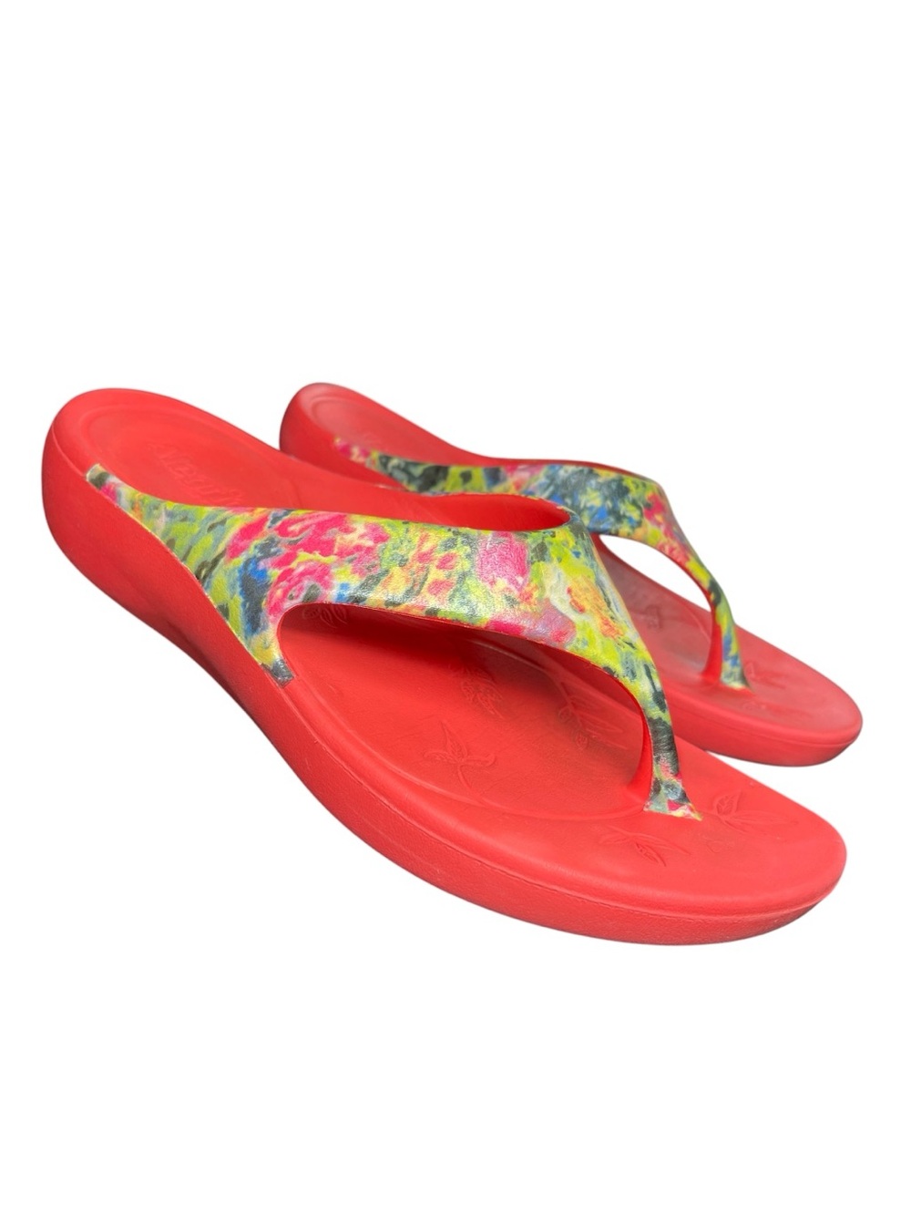 Alegria Recover Me Comfort Flip Flops Floral Thong Sandals EU 37 Bright Red